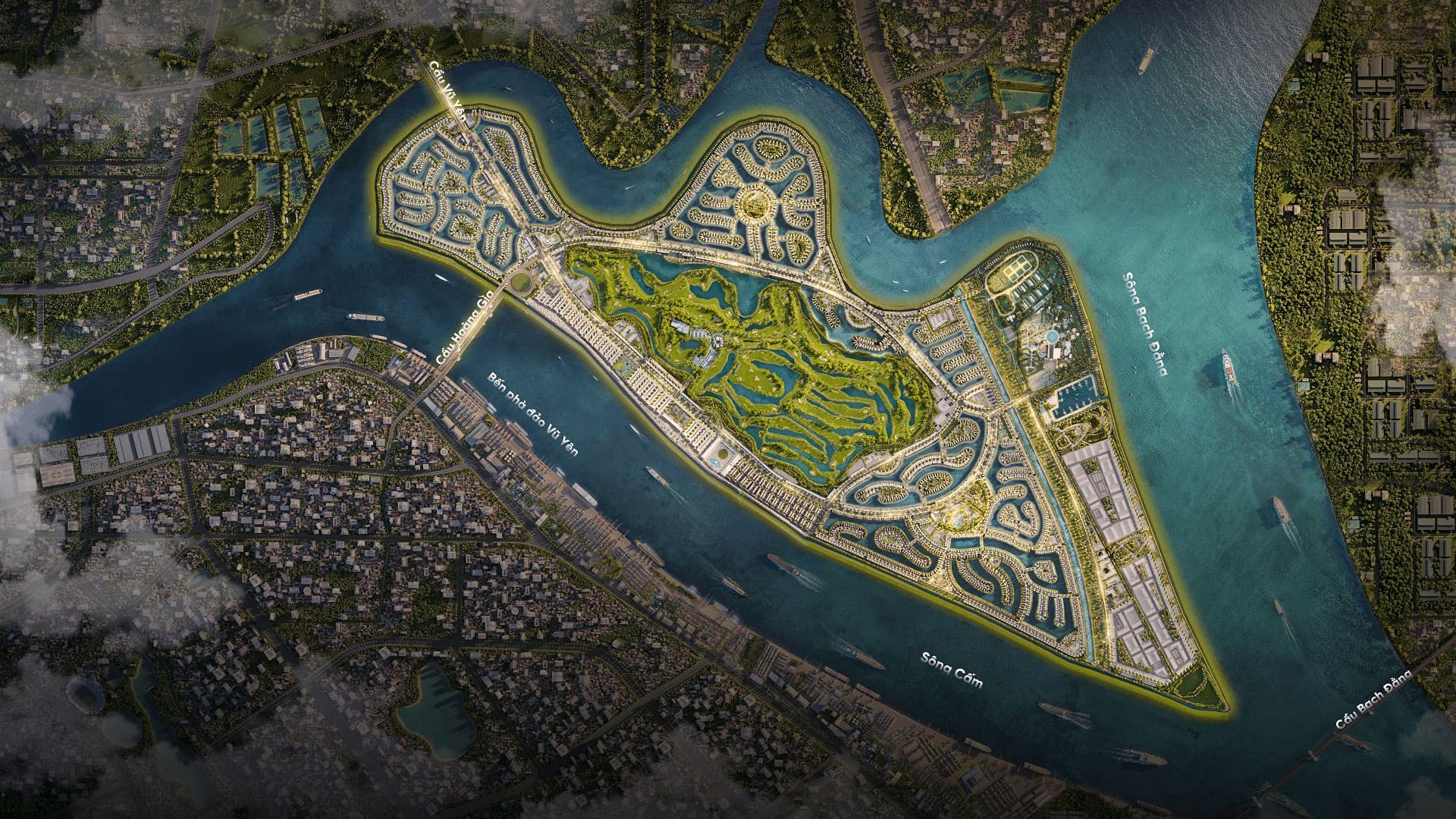 Vị trí Vinhomes Royal Island trên Đảo Vũ Yên, Thuỷ Triều, huyện Thủy Nguyên, TP Hải Phòng.